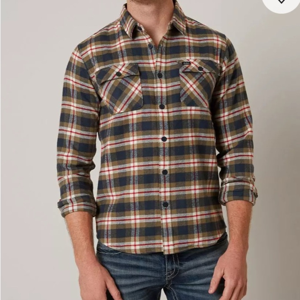 RVCA Flannel Shirt Medium Regular Fit Multicolor Plaid Button‎ Up Outdoor Mens M